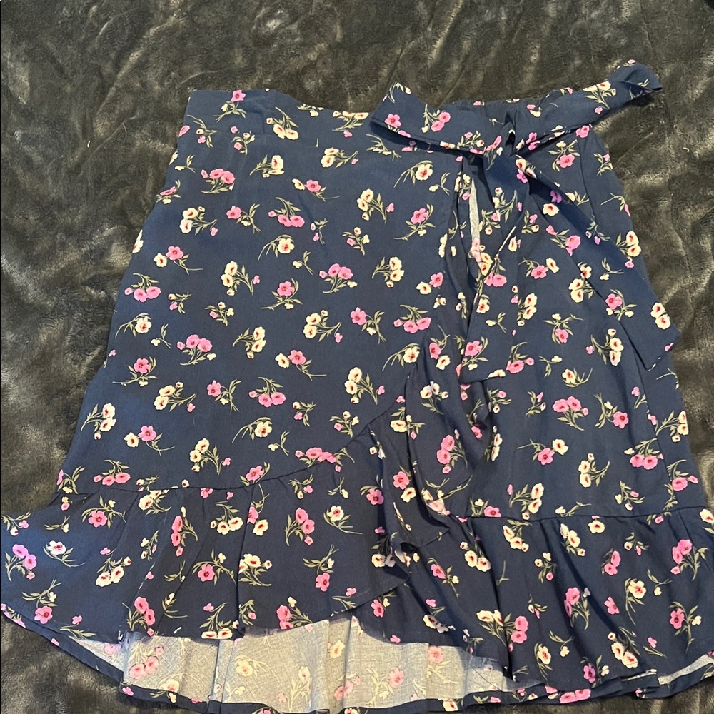 Ultra Flirt Asymmetrical Navy Floral Skirt